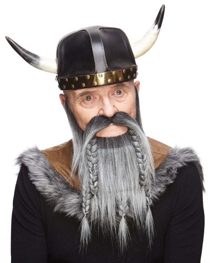Mustaches Self Adhesive, Novelty, Viking Dwarf Fake Beard, False Facial Hair, Costume Accessory for Adults, Salt and Pepper Color - Image 3